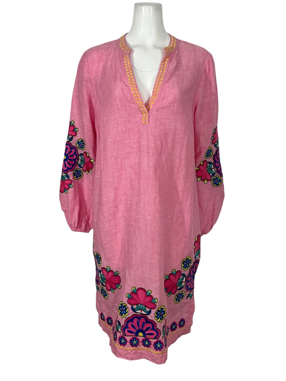 Boden Cleo Linen Dress 12L Pink Floral Embroidered Resortwear MISSING BELT - Picture 2 of 16